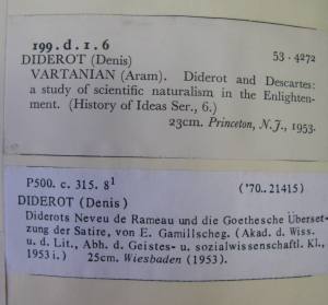 Diderot entries in the Guardbook catalogue