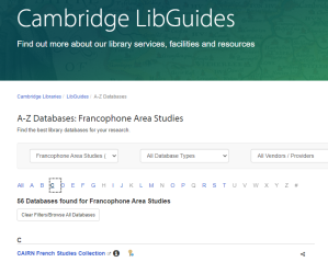 Cambridge Libguides -A-Z Databases: Francophone area studies, CAIRN